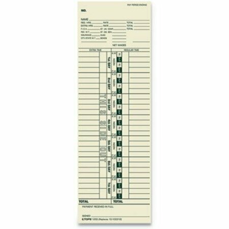 TOPS BUSINESS FORMS TOPS, Time Card For Cincinnati/simplex, Weekly, 3 1/2 X 10 1/2, 500PK 1255
